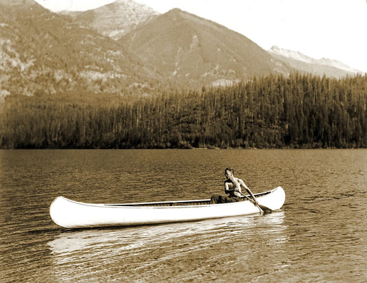1937 Canoeing On Holland Lake Montana Vintage Old Keychain Reprint