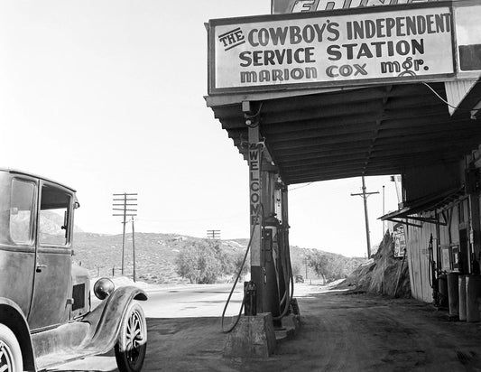 1937 Cowboy'S Service Station California Vintage Picture Keychain Reprint