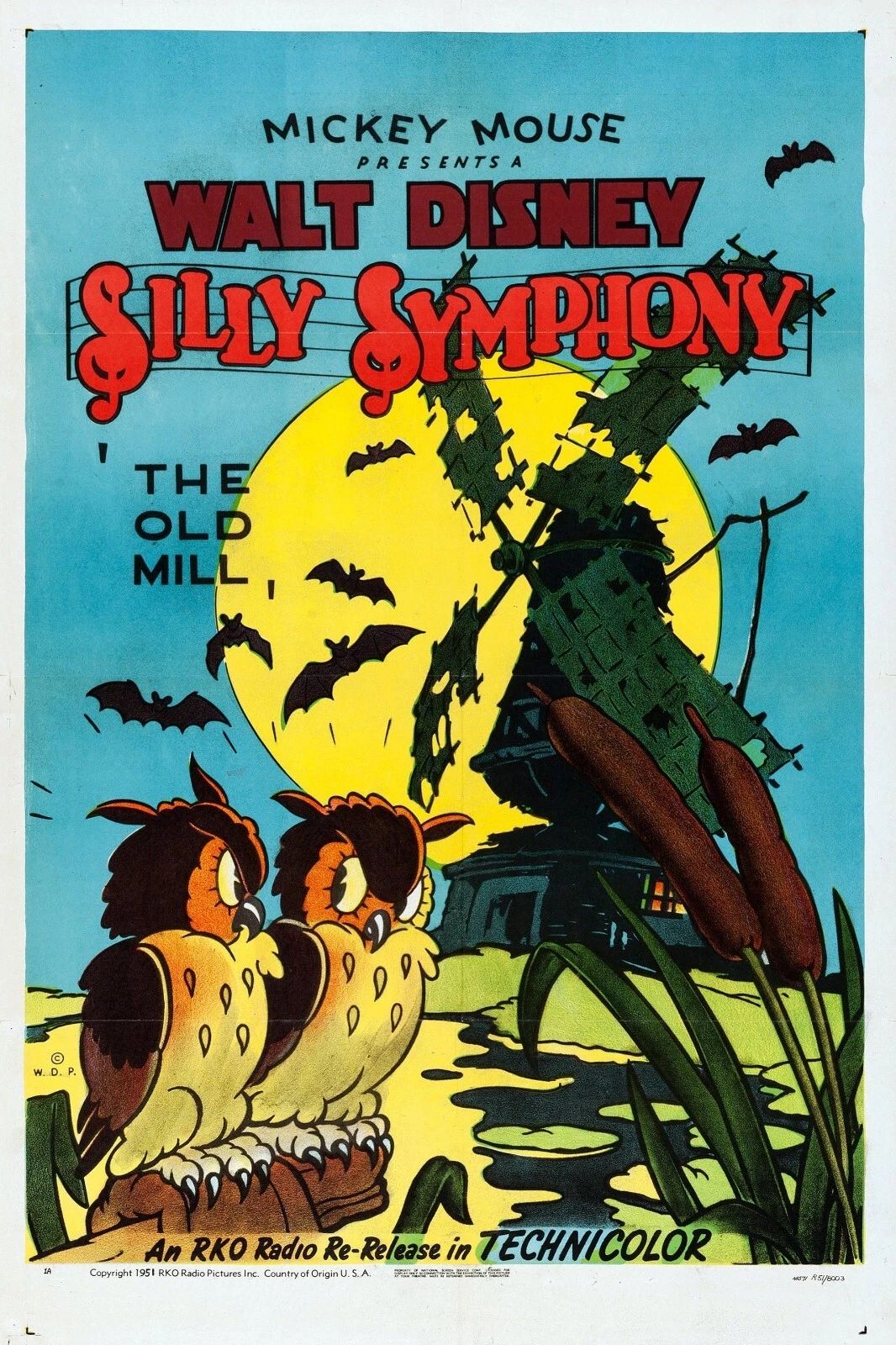 1937 The Old Mill Movie Poster Crickets Birds Frogs Walt Disney