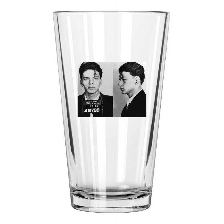 1938 American Singer Frank Sinatra Mugshot Photo Pint Beer Drinking Glass