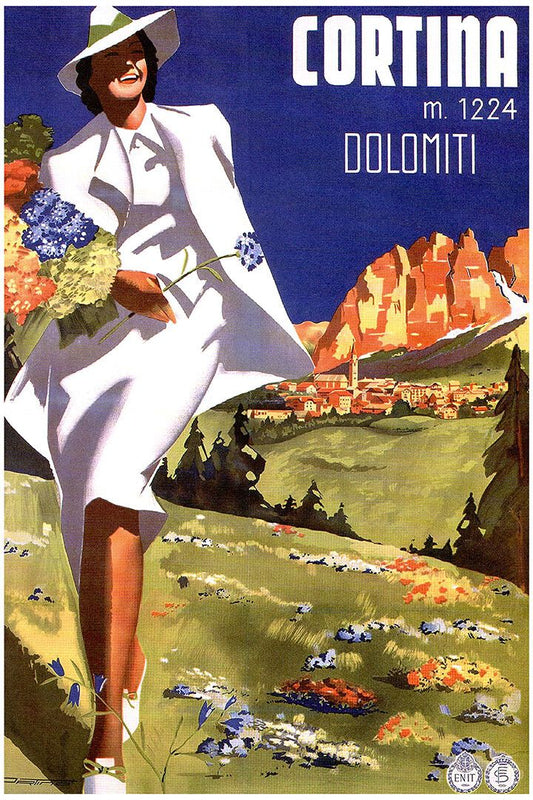 1938 Cortina Dolomiti Vintage Style Italian Travel Wall Art Poster