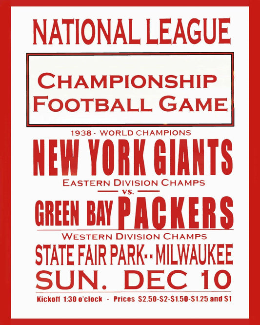 1938 Green Bay Packers Vs New York Giants Magnet Football Picture Nfl