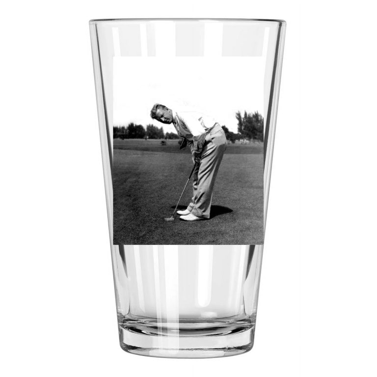 1938 Golfer Craig Wood Photo Masters Putting Us Open Pint Beer Drinking Glass