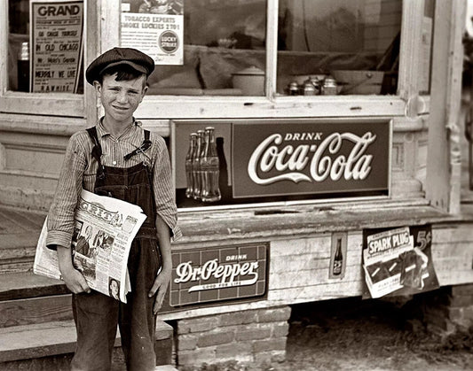 1938 Paper Boy In Front Of Coca Cola Sign Retro Classic Picture Keychain