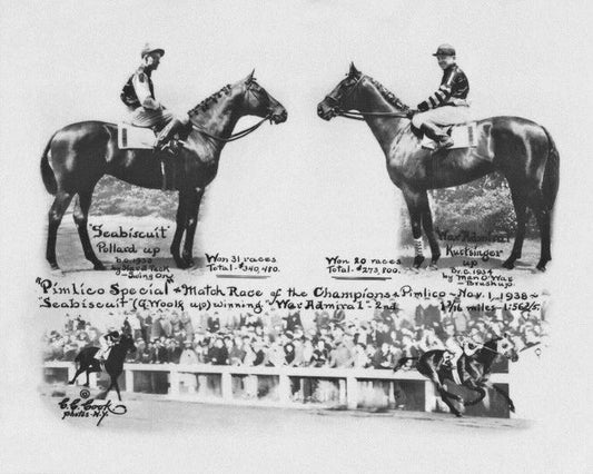1938 Seabiscuit Vs War Admiral Glossy Keychain Champion Racehorses Print 1