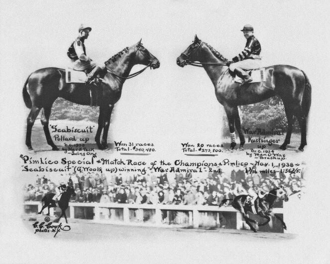 1938 Seabiscuit Vs War Admiral Glossy Magnet Champion Racehorses Print 1