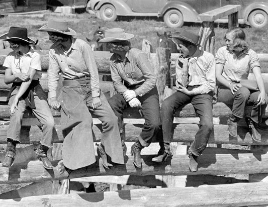 1939 Cowboy Ranch Girls On Corral Fence Montana Vintage Picture Magnet