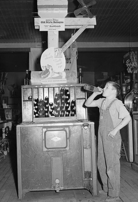 1939 Farm Boy At Pop Stand Lamoille Iowa Vintage Old Phot Reprint