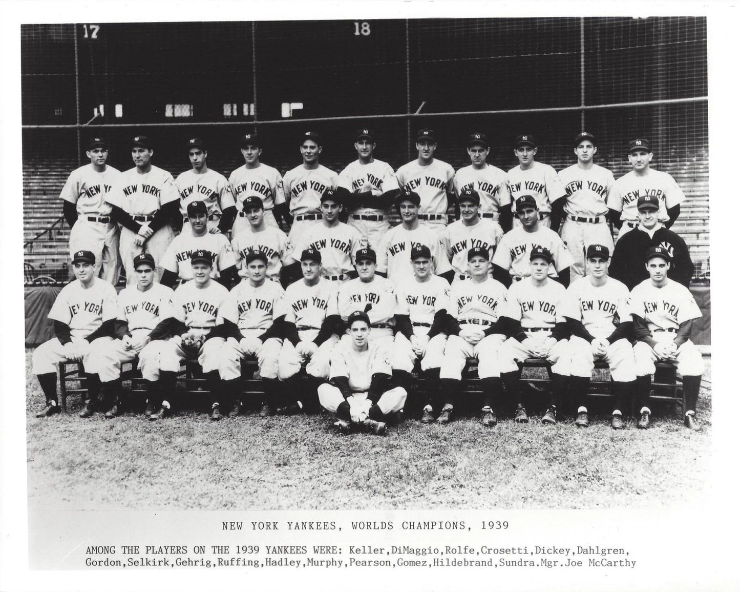 1939 New York Yankees Team Photo Baseball Picture Ny Mlb World Champs Names