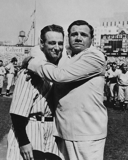 1939 New York Yankees Lou Gehrig And Babe Ruth Glossy Magnet Retired Print