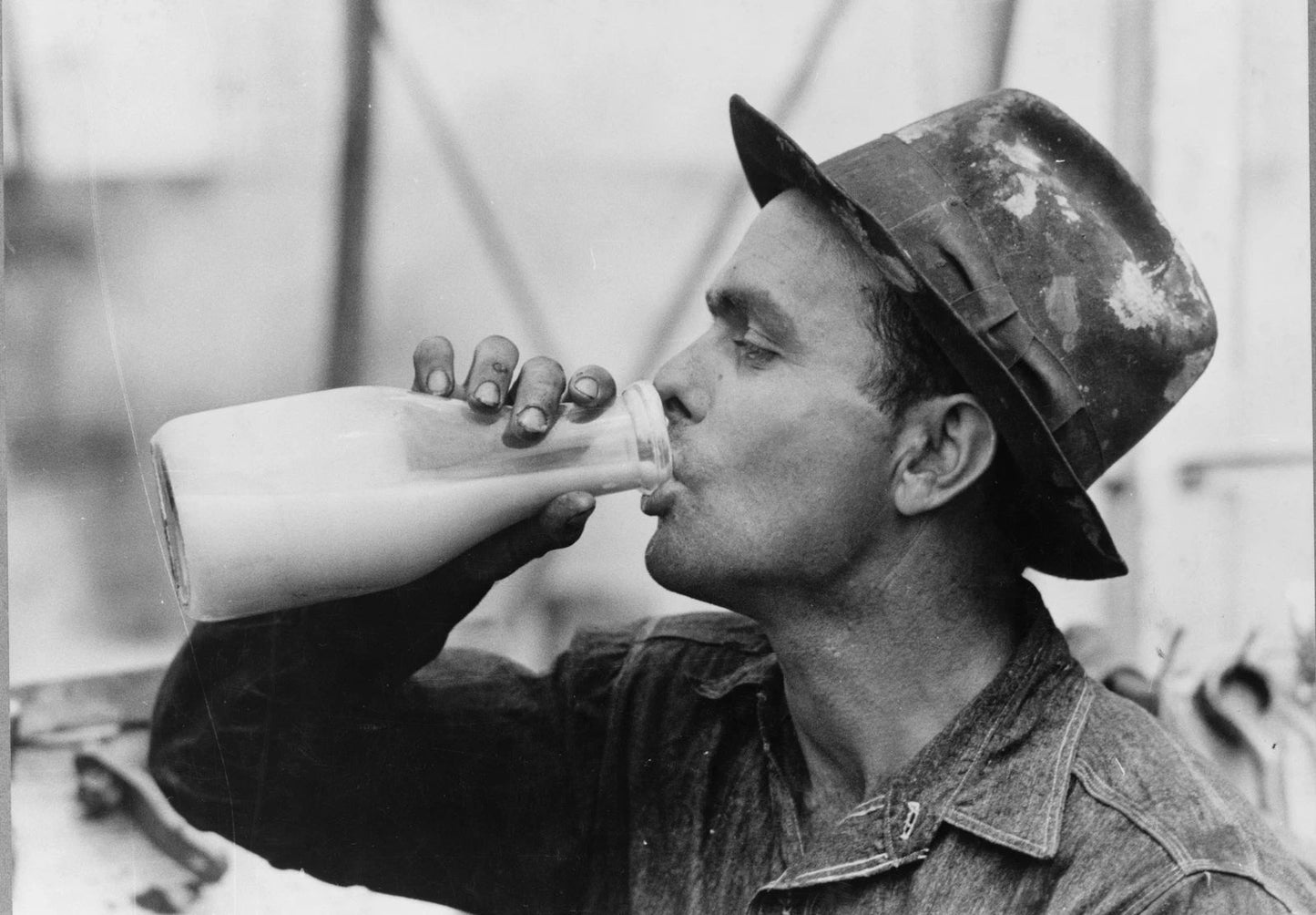 1939 Oil Field Worker Drinking Milk Kilgore Texas Old Magnet Reprint .