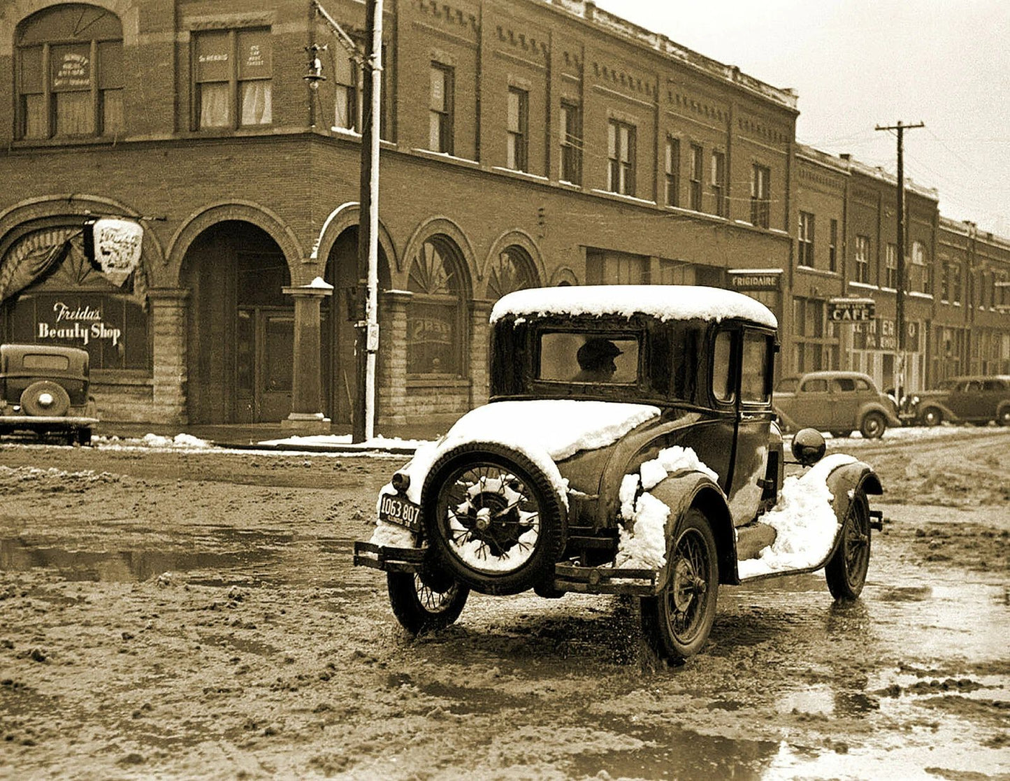 1939 Snowy Main Street Herrin Illinois Vintage Old Magnet Reprint