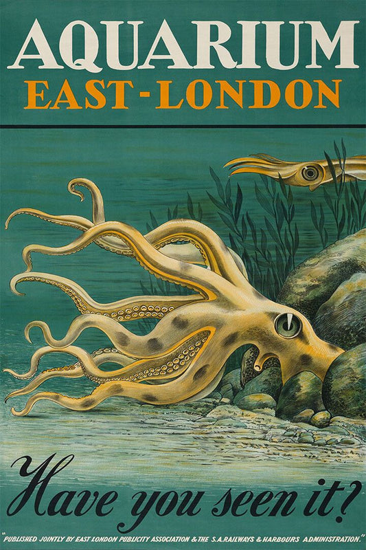 1939 Visit The London Aquarium Octopus Vintage Travel Wall Art Poster