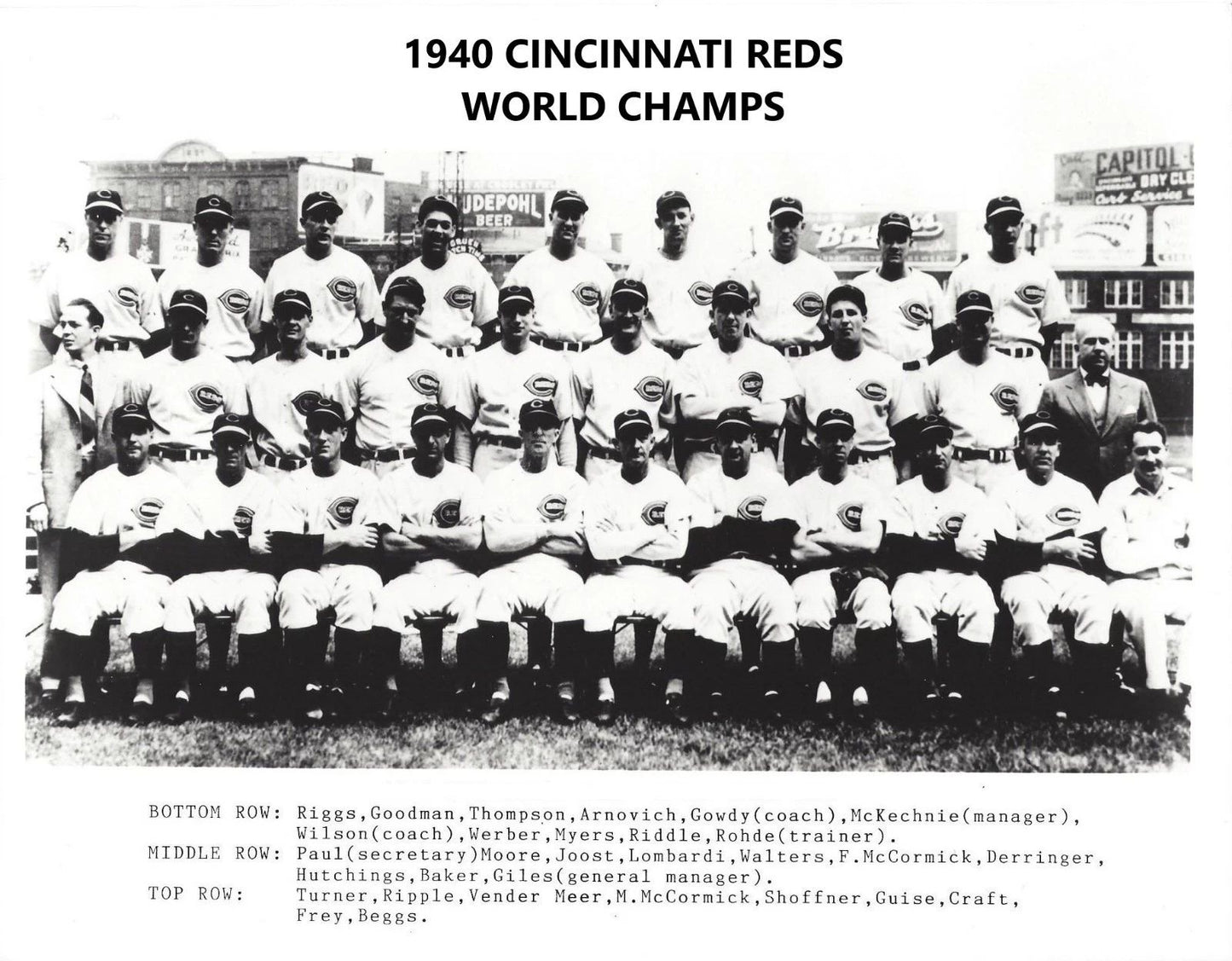 1940 Cincinnati Reds Team Photo Baseball Mlb Picture World Champs
