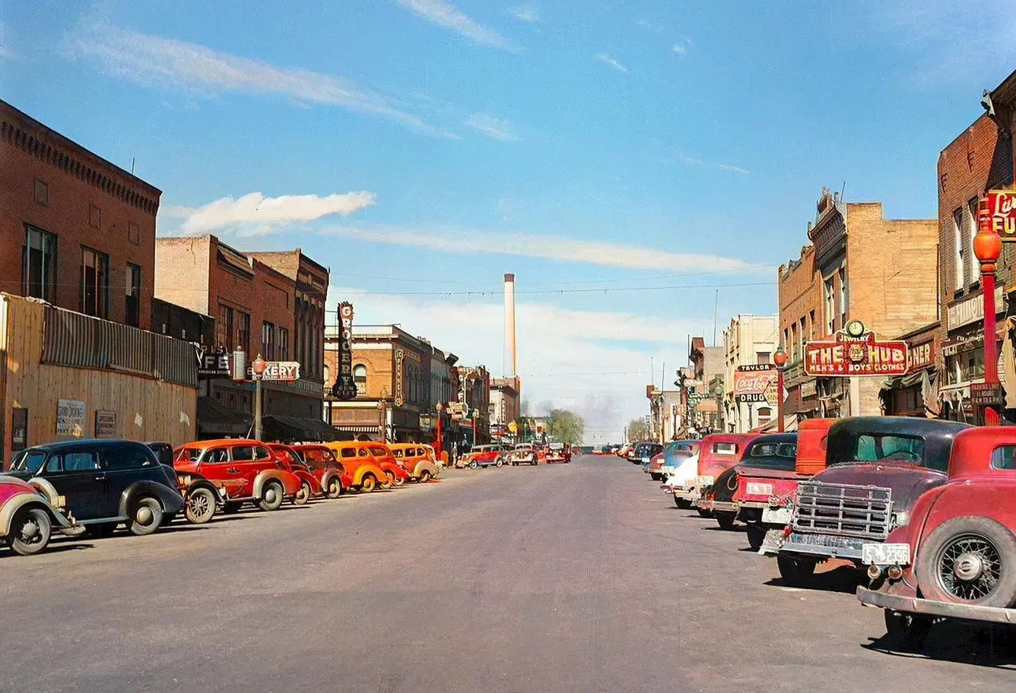 1940 Classic Cars On Main Street Laramie Wyoming Colorized Picture Magnet
