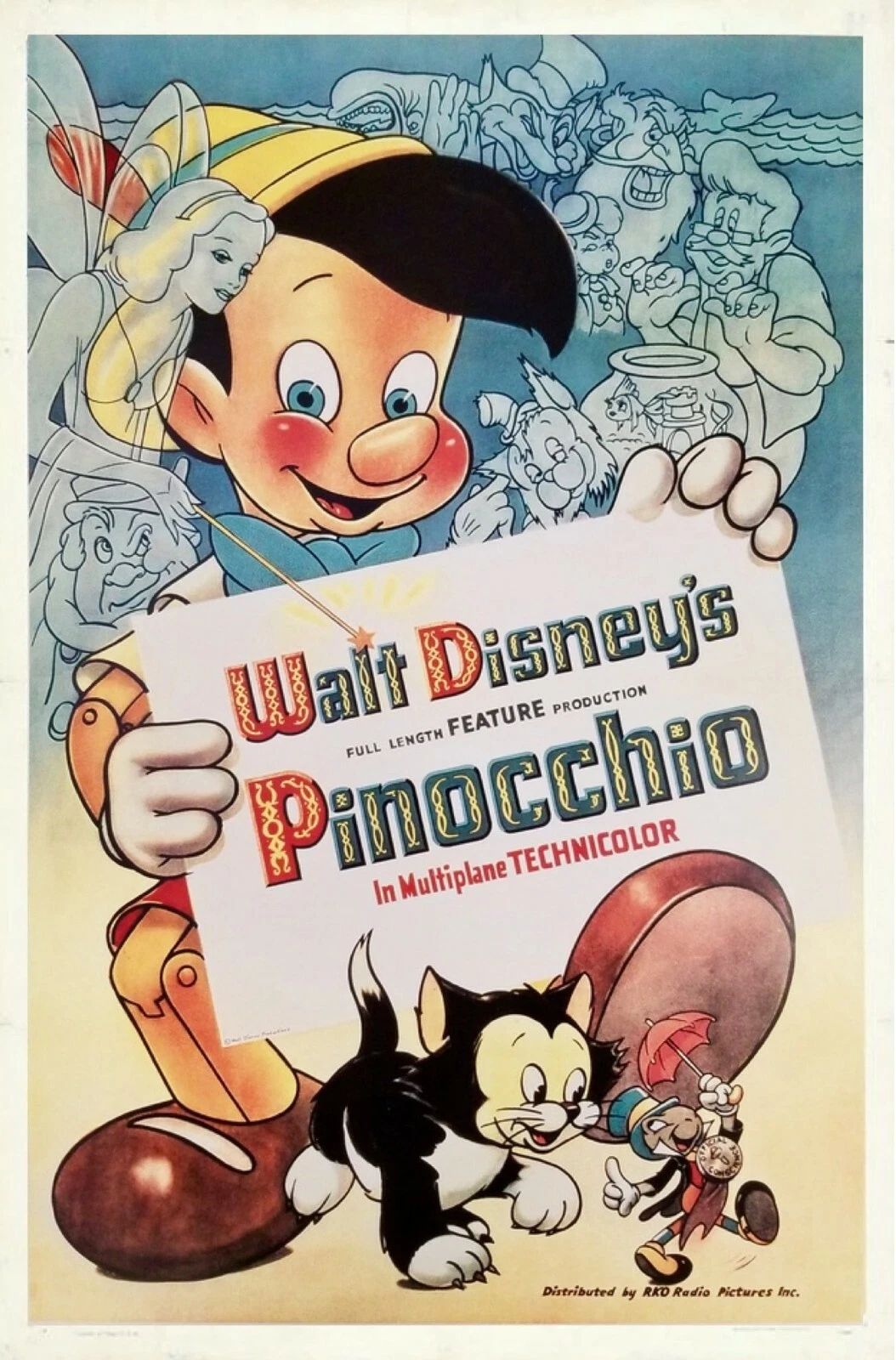 1940 Walt Disneys Pinocchio Movie Magnet Jiminy Cricket Geppetto