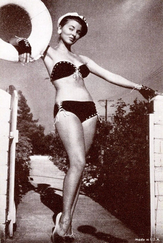 1940S Bathing Beauty In Bikini Top & Sailors Cap Retro Picture Photo Reprint