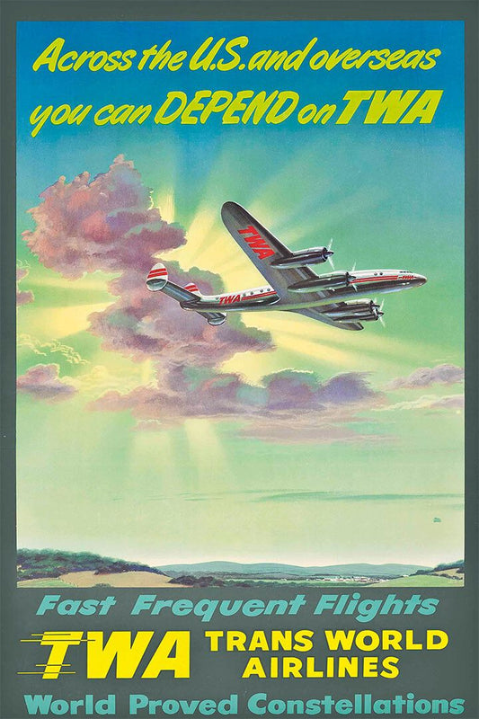 1940S Depend On Twa Vintage Style Airline Travel Wall Art Home Poster
