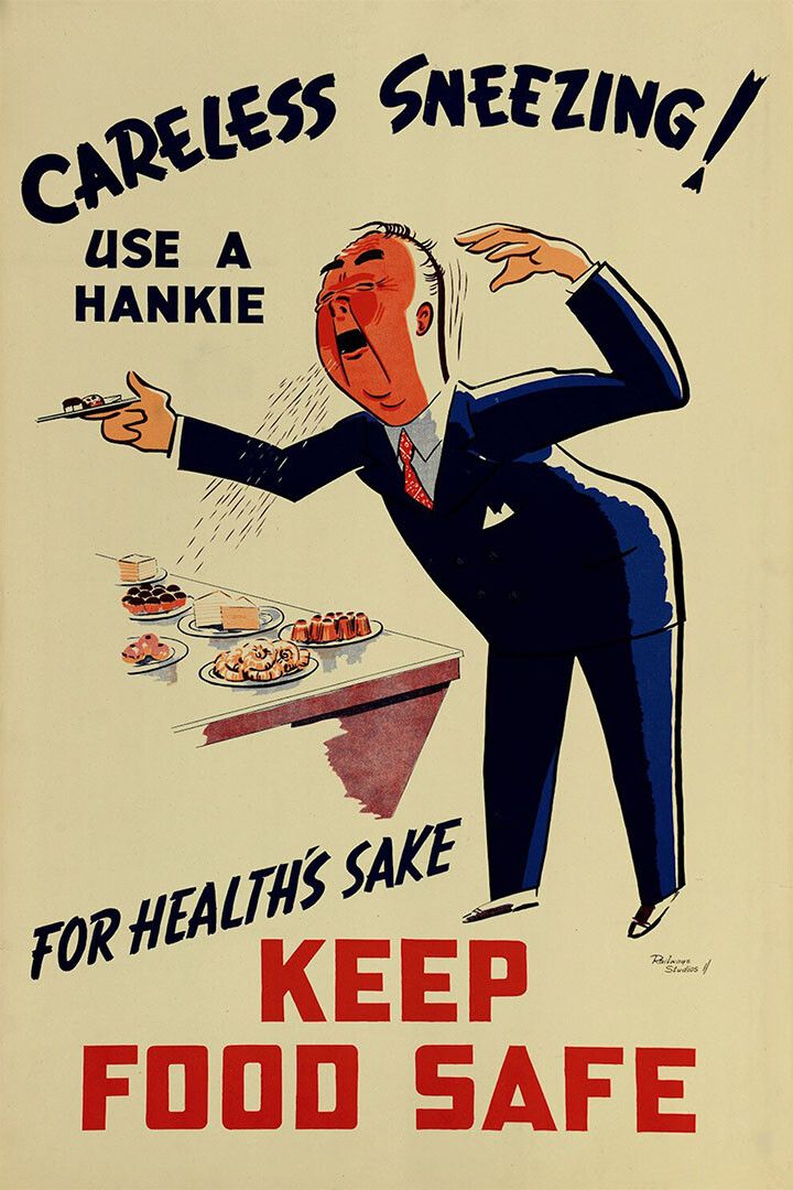 1940S Keep Food Safe Dont Sneeze Vintage Health Wall Art Home Poster