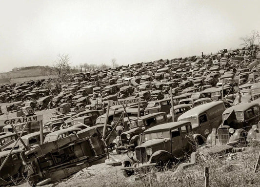 1941 Junk Car Salvage Yard Irwin Pennsylvania Classic Retro Picture Keychain