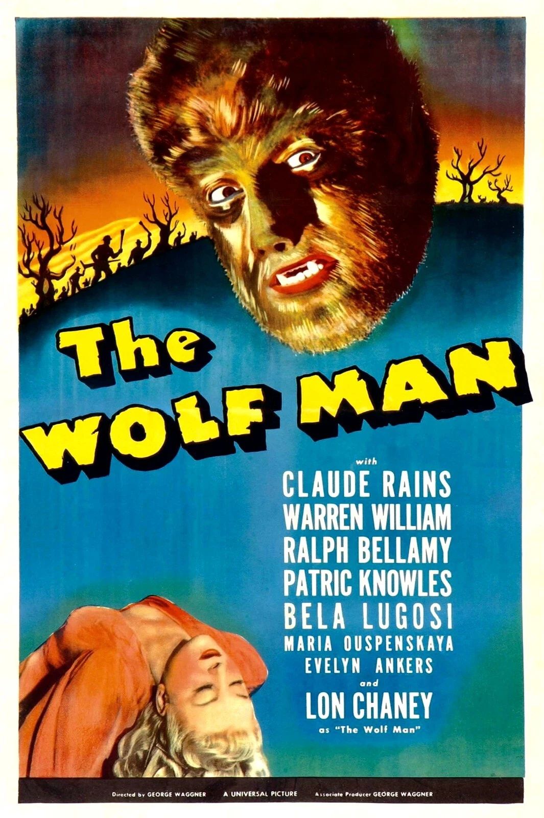 1941 The Wolf Man Movie Poster Lon Chaney Gwen Conliffe Bela Lugosi