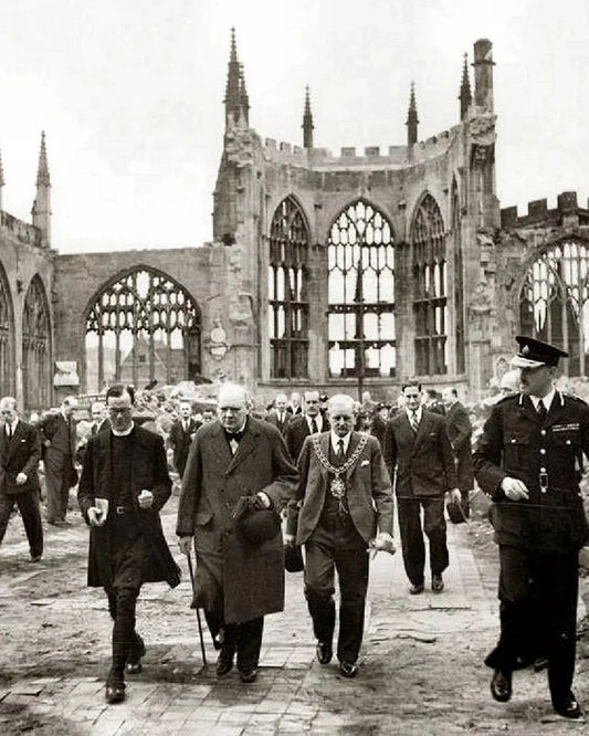 1941 World War 2 Ww2 Churchill At Coventry Cathedral Ruins Picture Photo