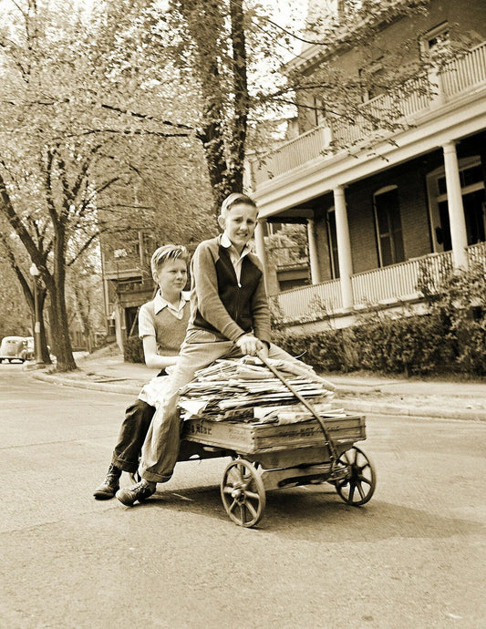 1942 Boys Delivering The Newspaper Vintage Old Photo Reprint