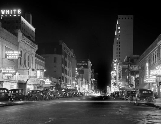 1942 Night View City Scape Dallas Texas Old Photo Poster Picture Print