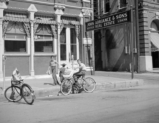 1943 Boys Delivering Newspaper On Bikes Galveston Old Magnet Reprint