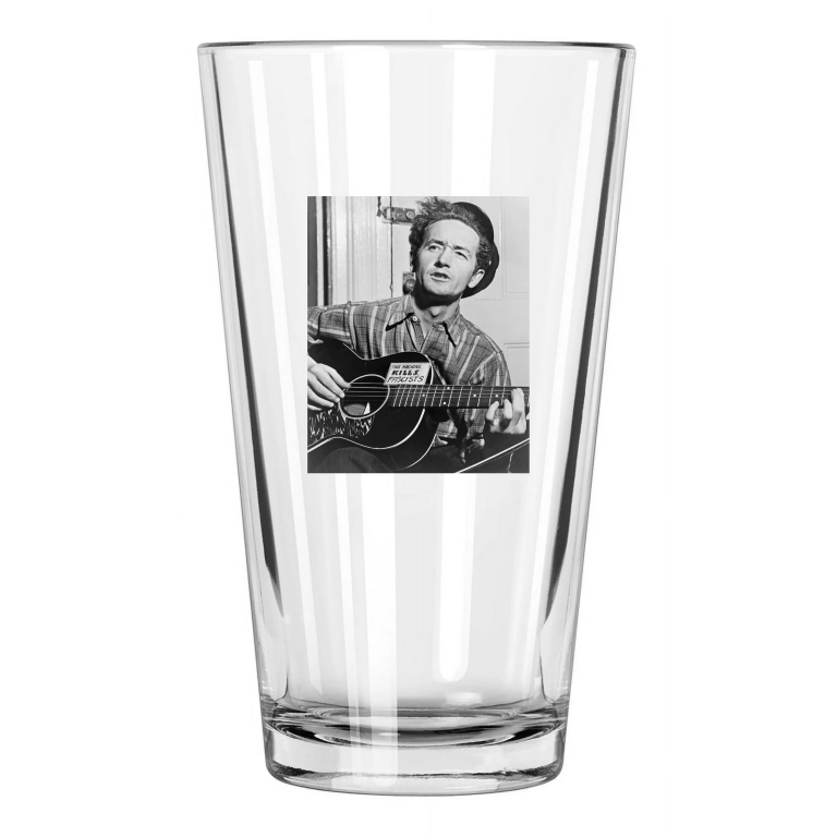 1943 Folk Blues Singer Woody Guthrie Photo Guitar Pint Beer Drinking Glass