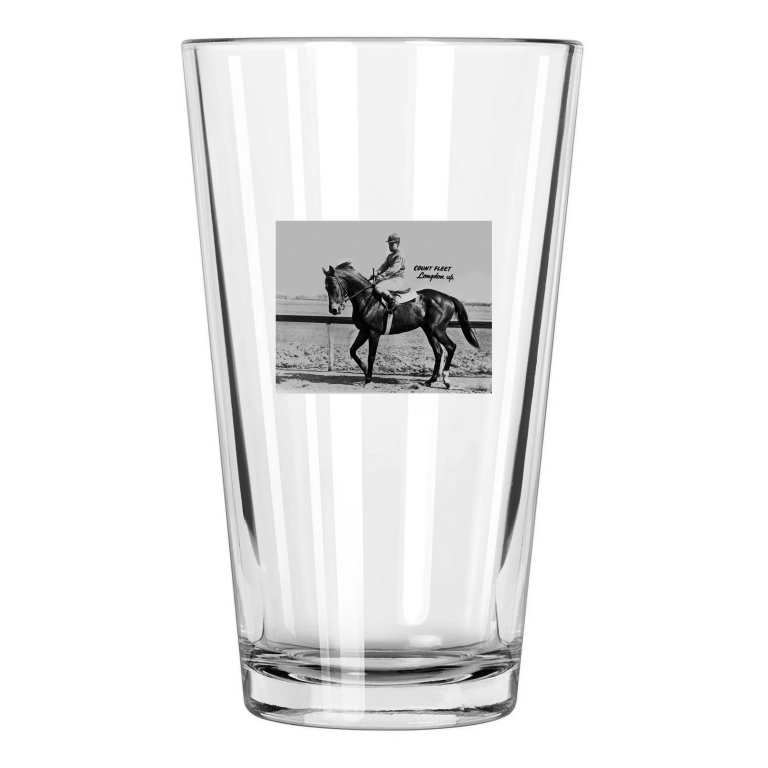 1943 Triple Crown Racehorse Count Fleet Johnny Longden Pint Beer Drinking Glass