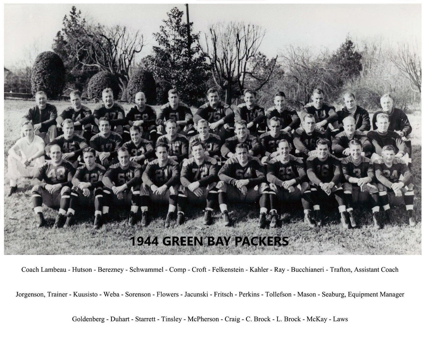 1944 Green Bay Packers Team Photo Football Nfl Picture