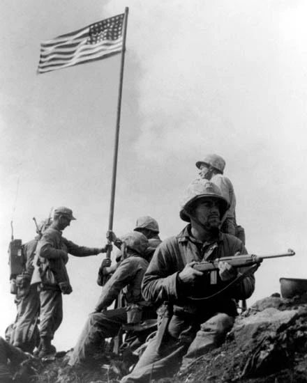 1945 The Battle Of Iwo Jima Glossy Photo World War Ii Print 1St Us Flag!