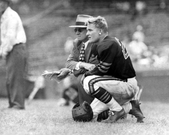 1948 Chicago Bears Bobby Layne & George Halas Glossy Keychain Football Print