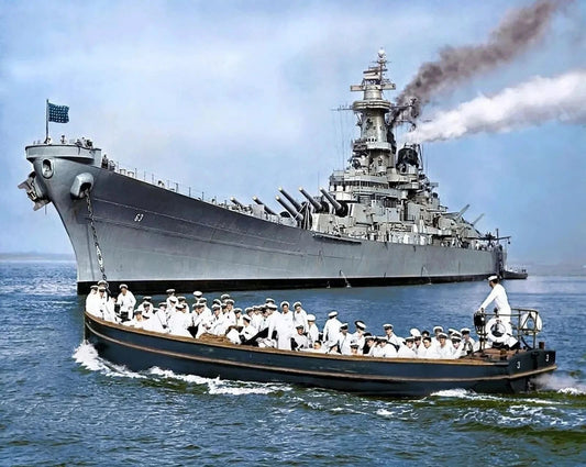 1948 Uss Missouri In Port With Us Navy Sailors Picture Keychain