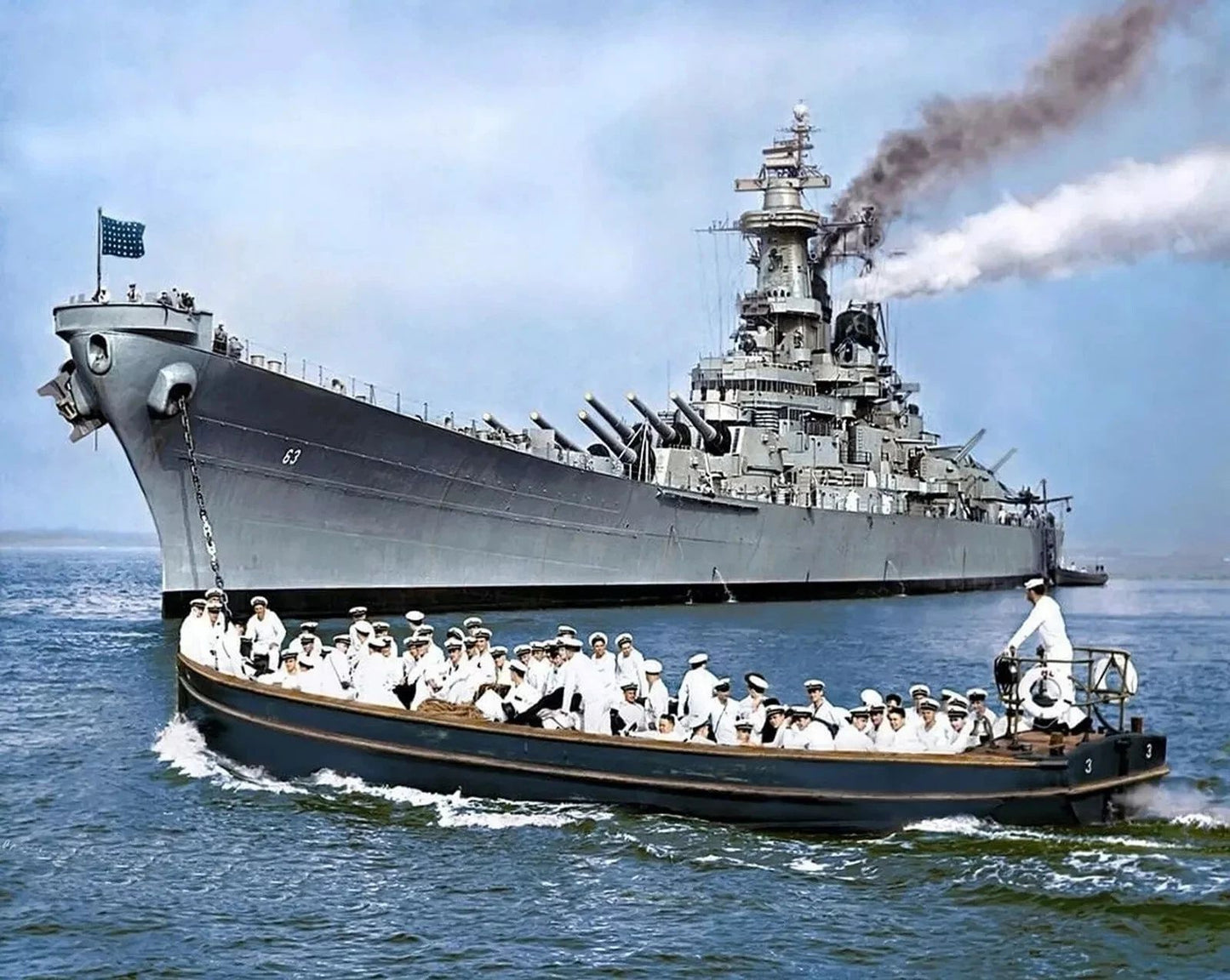 1948 Uss Missouri In Port With Us Navy Sailors Picture Photo