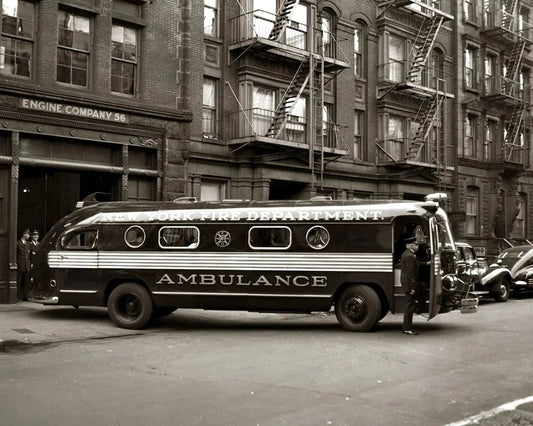 1949 Fire Department Of New York City Ambulance Bus Retro Picture Keychain