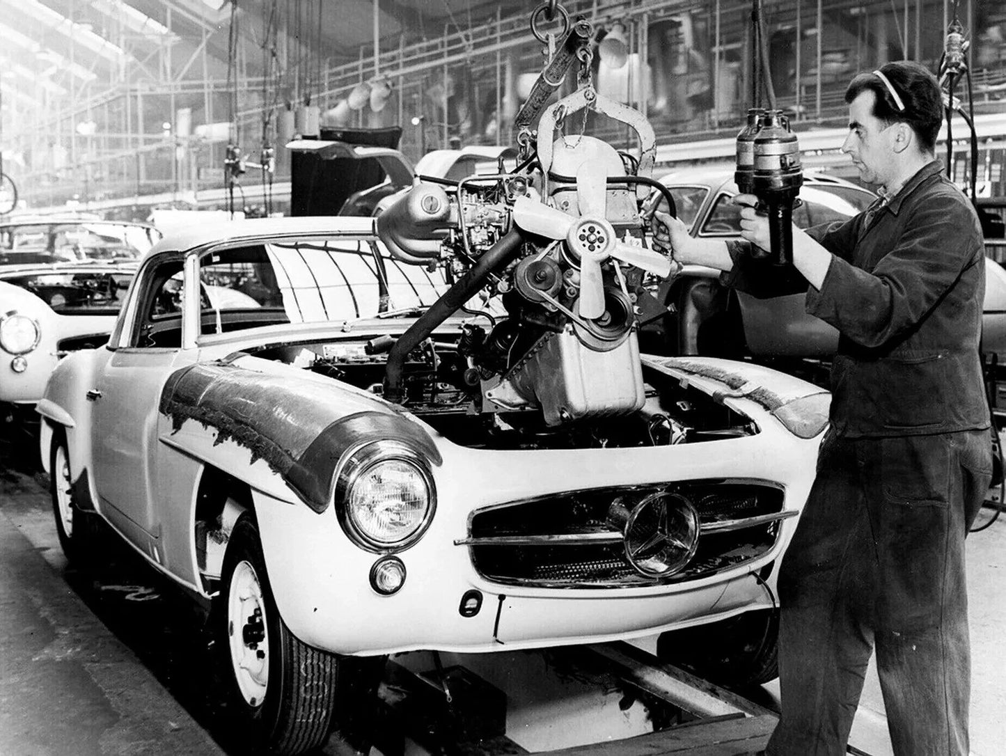 1950S Mercedes 190Sl Factory Assembly Line Classic Car Magnet Magnet 1311X1719