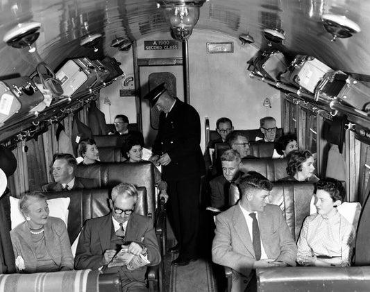 1950S Railroad Train Conductor Checking Tickets Retro Picture Keychain