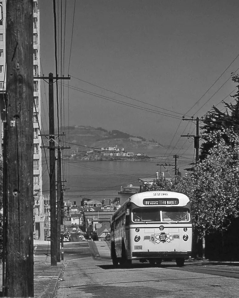 1950S San Francisco Bus Public Transportation Black & White Picture Keychain