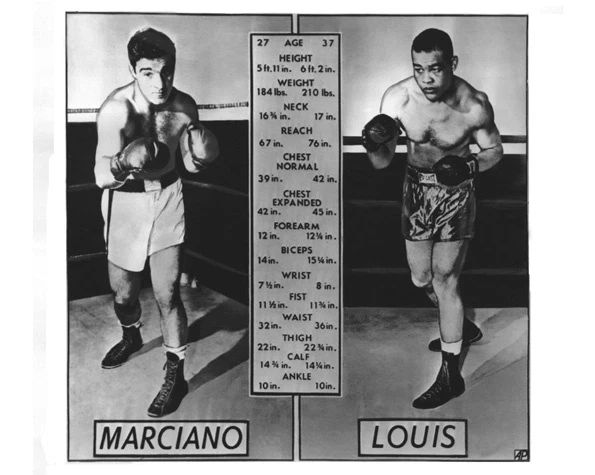 1951 Boxers Joe Louis Vs Rocky Marciano Glossy Photo Match Up Poster 1