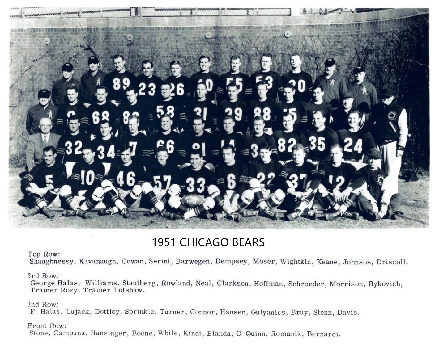 1951 Chicago Bears Team Keychain Football Picture Nfl