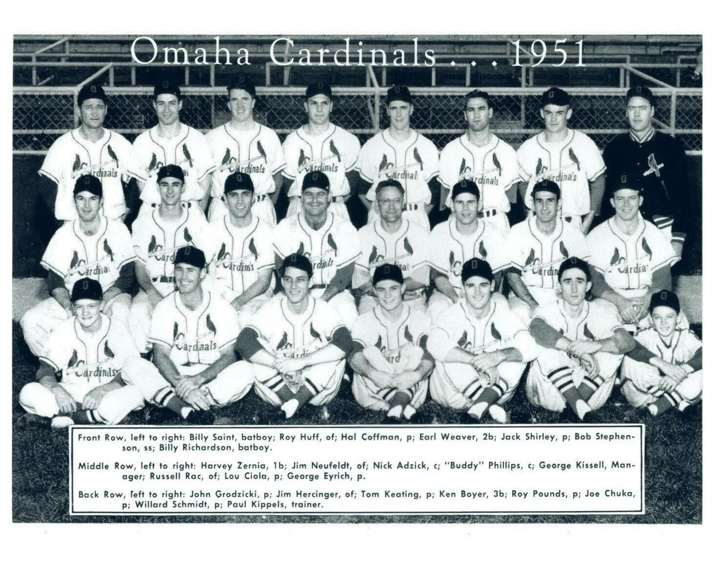 1951 Omaha Cardinals Team Magnet Baseball Picture Western League Nebraska