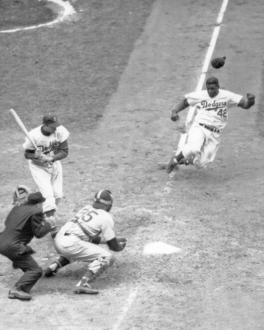 1952 Brooklyn Dodgers Jackie Robinson Glossy Magnet Stealing Home Magnet