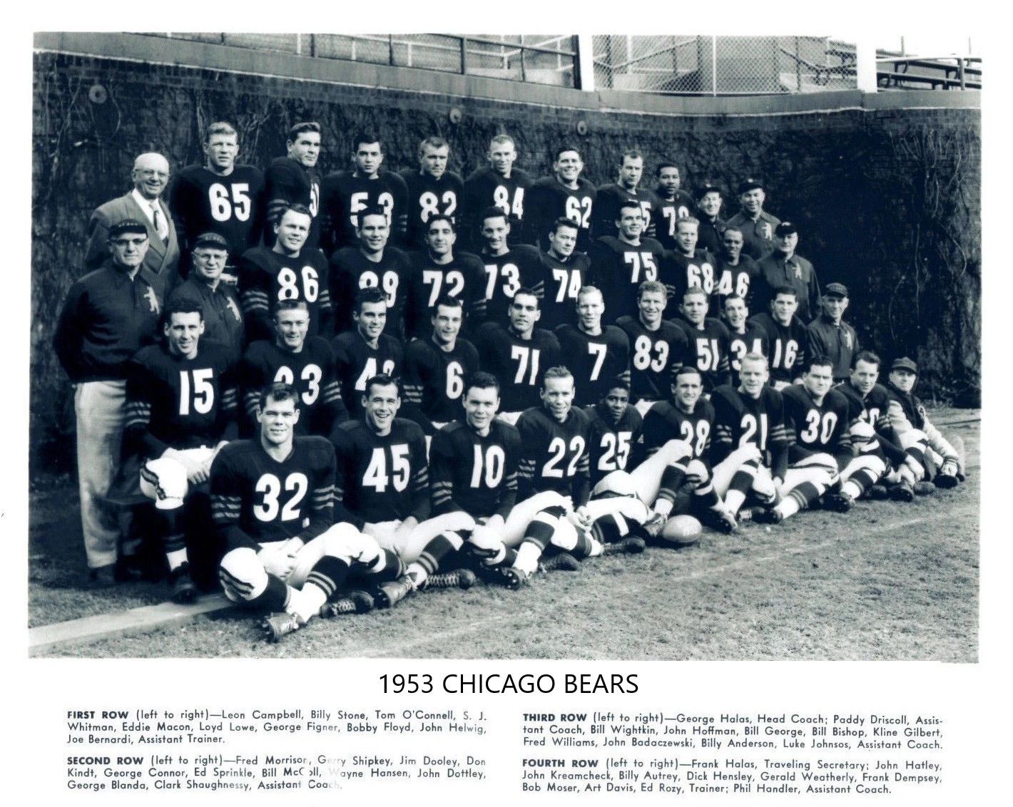 1953 Chicago Bears Team Keychain Football Nfl Picture