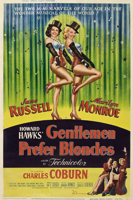 1953 Gentlemen Prefer Blondes Movie Poster Marilyn Monroe Jane Russell