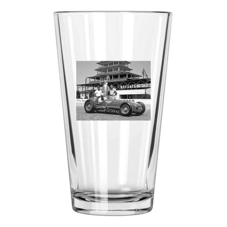 1953 Racecar Driver Bill Vukovich Photo Indy 500 Winner Pint Beer Drinking Glass