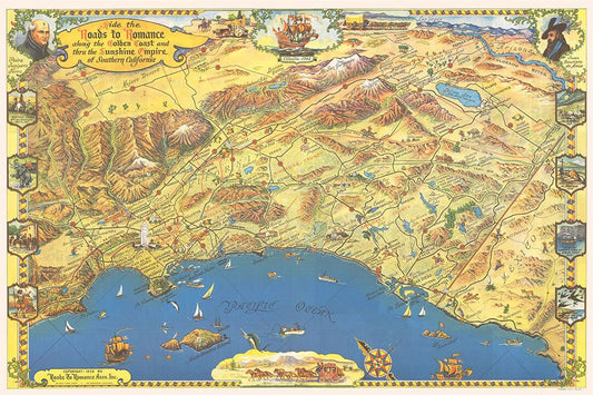 1953 Roads To Romance Southern California Old Map Jigsaw Puzzle