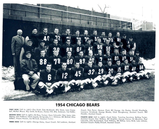1954 Chicago Bears Team Photo Football Picture Nfl