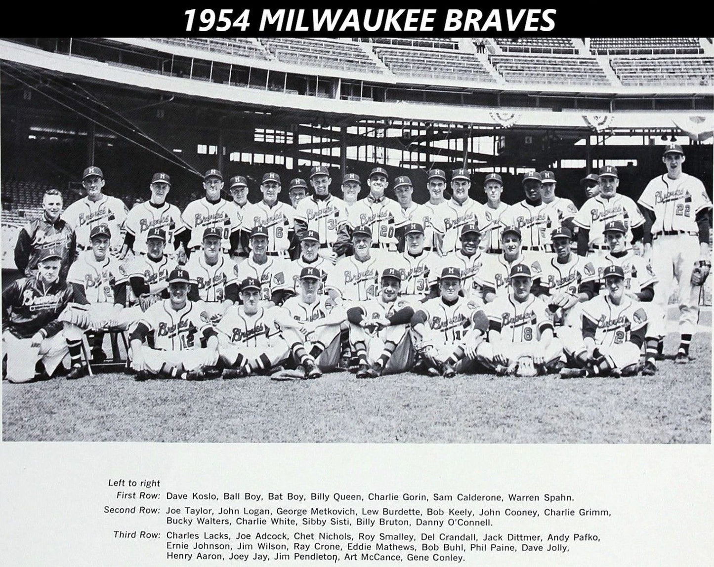 1954 Milwaukee Braves Team Photo Baseball Picture Mlb
